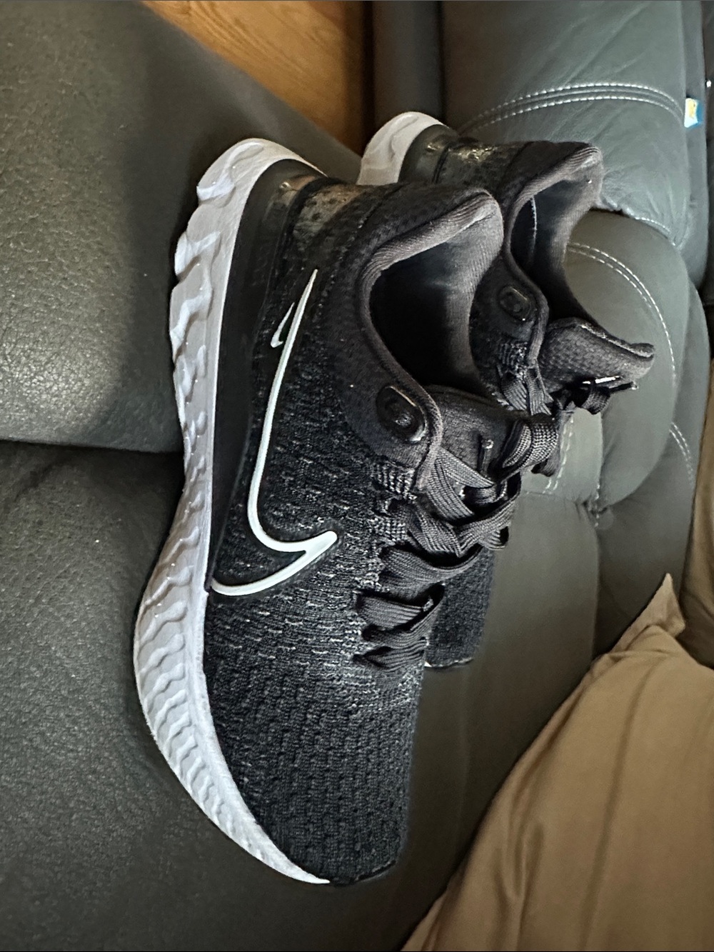 Nike React Black flyKnit Running Sneakers with White Swoosh